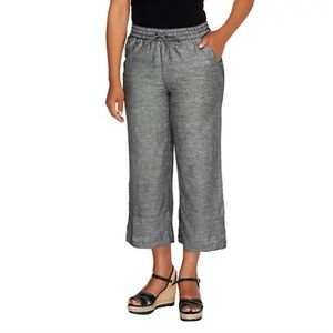 Liz Claiborne NY Petite-Length Jackie Cropped Linen Pants, 26WP Black A254845